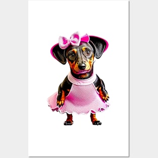 Glamour Pup: Dachshund in Pink Tutu and Lipstick Tee Posters and Art